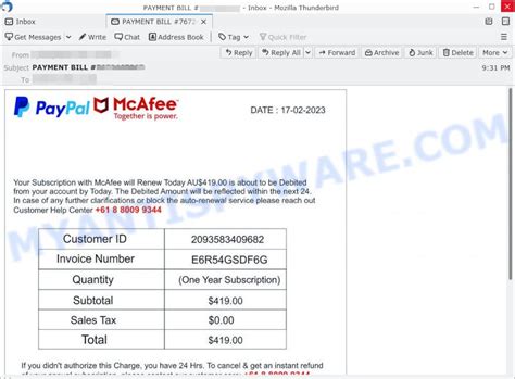 paypal mcafee invoice|PayPal McAfee Scam Renewal Notice Email.